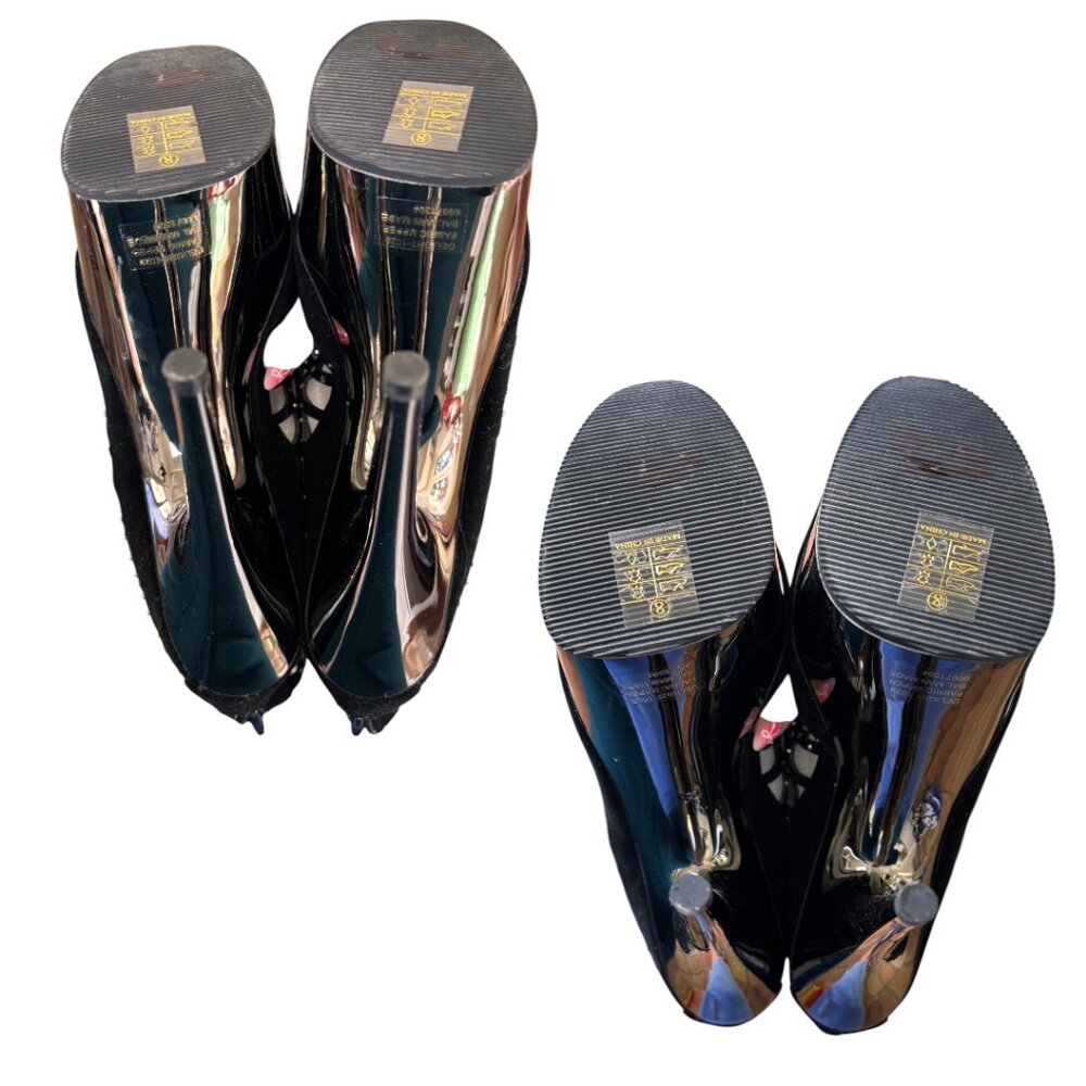 RARE BLACK RHINESTONE CRYSTAL 6" CAGED PEEP TOE GLAM PLEASER HEELS SZ. 8‎ NEW - Picture 6 of 6